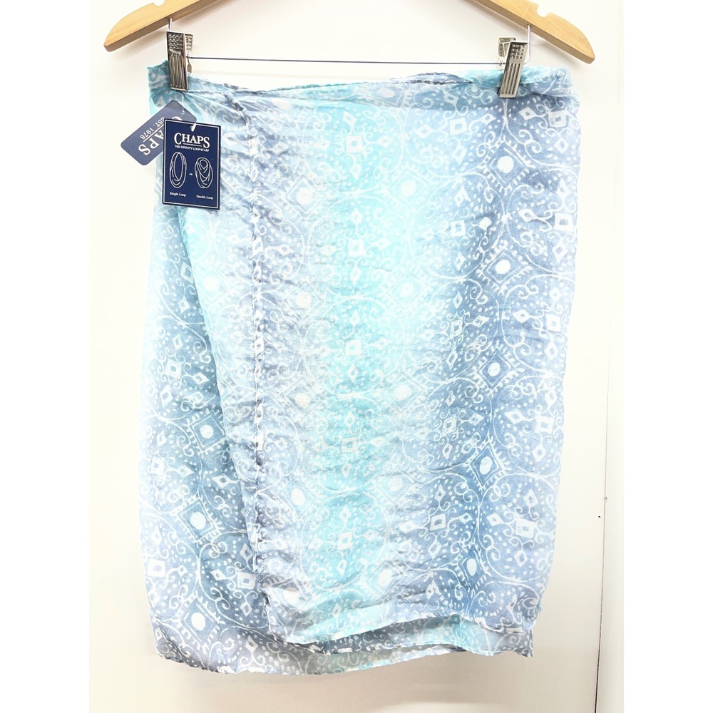 Chaps Blue White Medallion Print Infinity Loop Scarf Ombre Boho Lightweight NWT